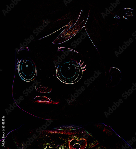 Neon doll in a black bacjground