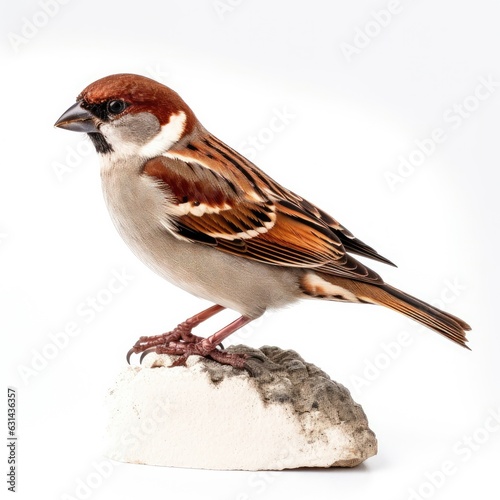 House sparrow bird isolated on white. Generative AI