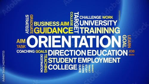 Orientation animated tag word cloud;text design animation kinetic typography seamless loop. photo