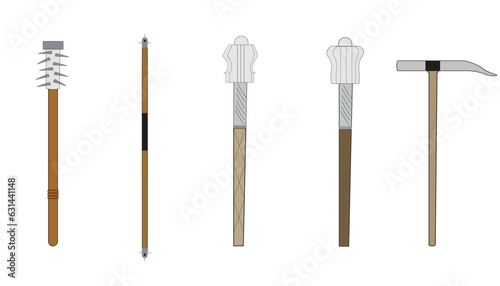 five medieval weapon on white background