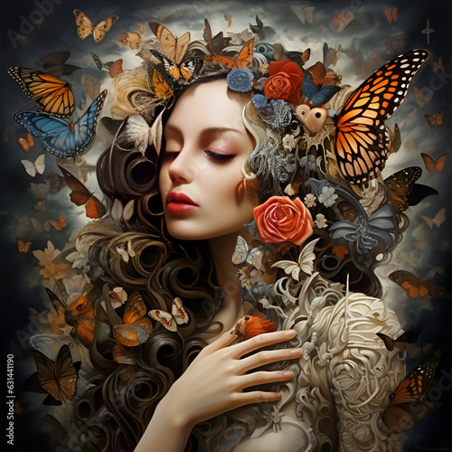 Woman Surrounded by Butterflies