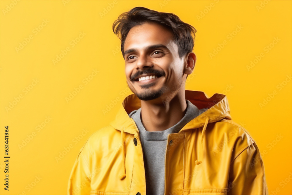 Indian young adult man smiling on a yellow background Indian young adult man smiling on a yellow background