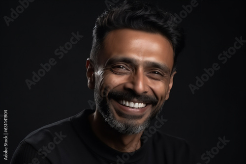  Indian young adult man smiling on a black background