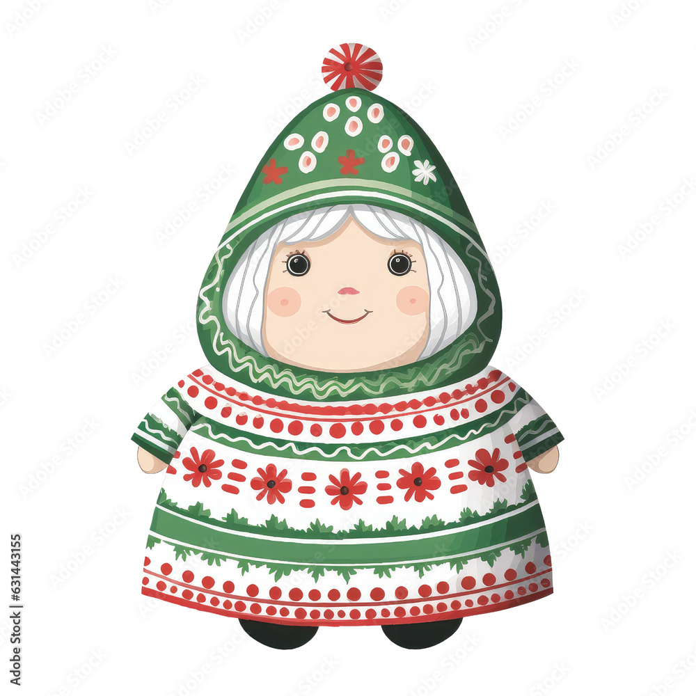 Watercolor Christmas Cute Gnome Chubby Girl Happy New Year Day Winter (AI Generated)