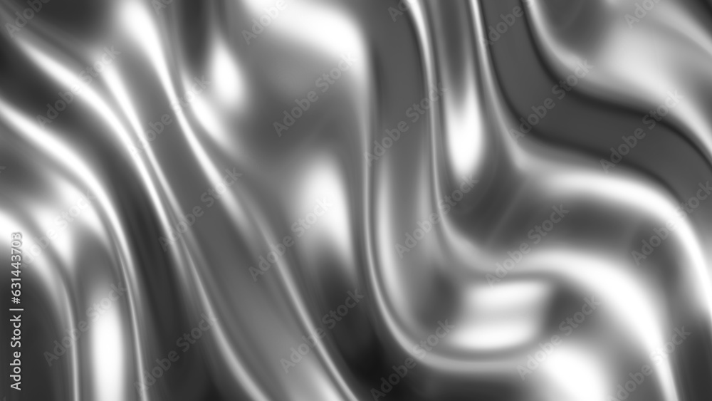 Obraz premium Liquid chrome waves background, shiny and lustrous metal pattern texture 3D illustration.