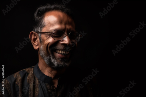  Indian mid adult man smiling on a black background