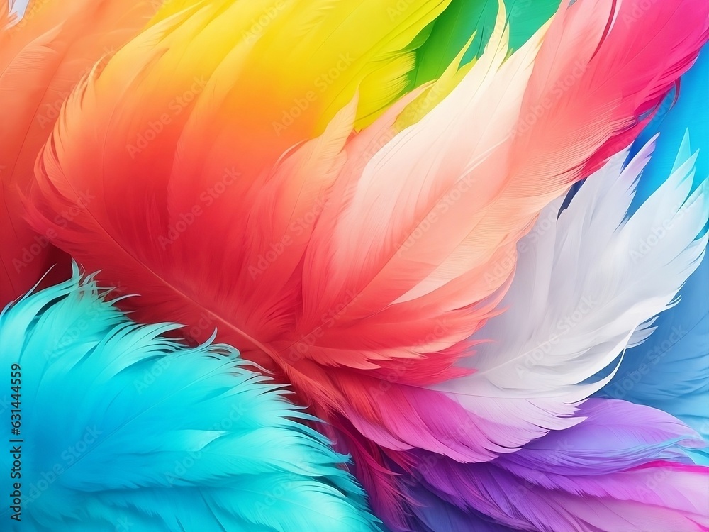 Rainbow feathers background.Generative ai art. Rainbow feathers background.Generative ai art.