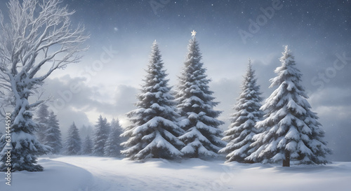 Winter landscape with snow covered on trees. Generative ai art. © Clip Arts Fusion 