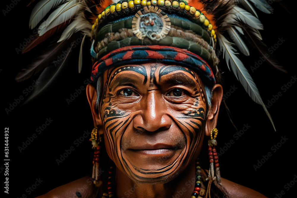 Portrait Photo, An Amazonian Tribal Man, Looking At The Camera