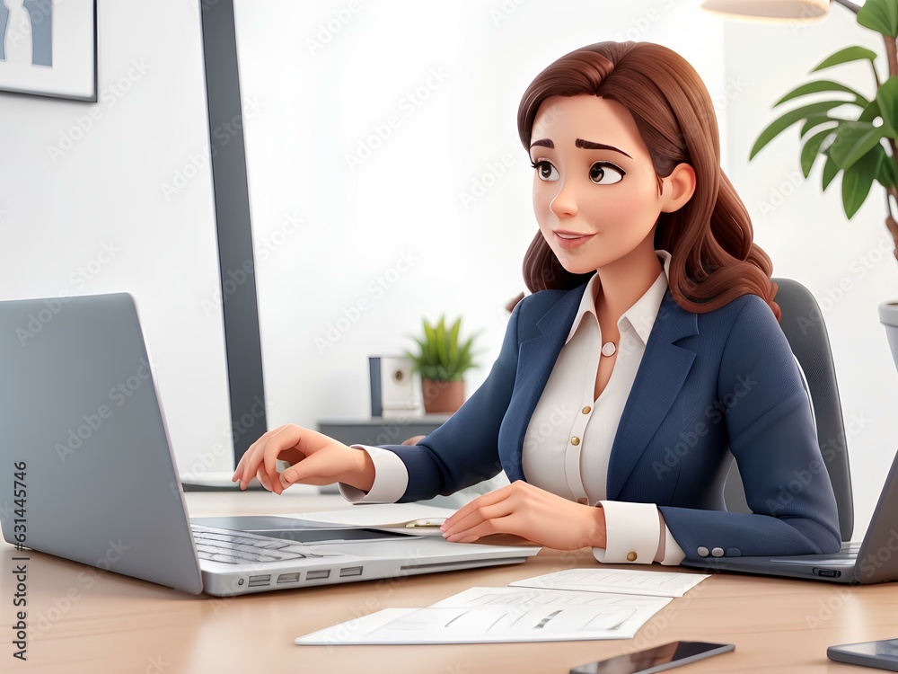 3d businesswoman working on laptop 3d businesswoman working on laptop