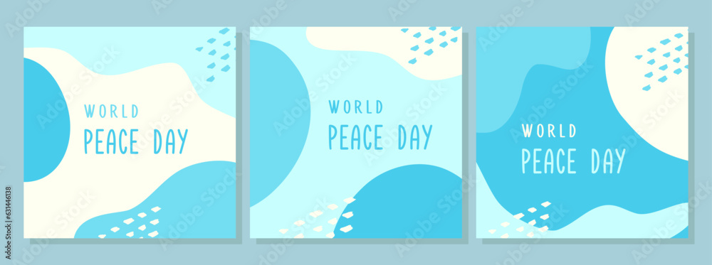 Posters set of World Peace Day , brochure, flyer templates. Eco organic line abstract shape drawing, boho style hand drawn design, simple wallpaper. Vector illustration Posters set of World Peace Day , brochure, flyer templates. Eco organic line abstract shape drawing, boho style hand drawn design, simple wallpaper. Vector illustration