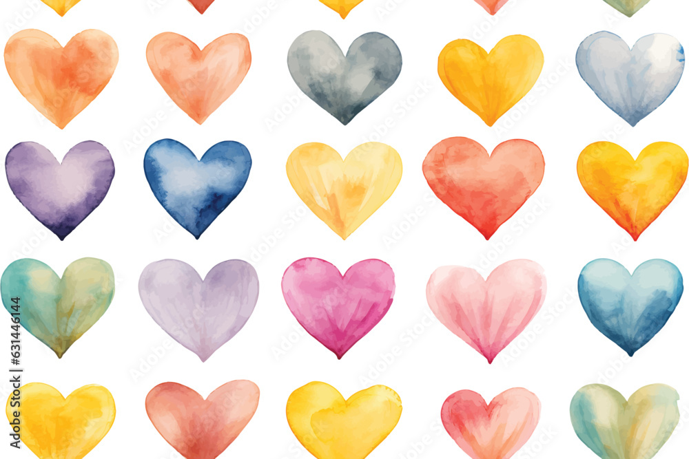 set of watercolor seamless pattern hearts