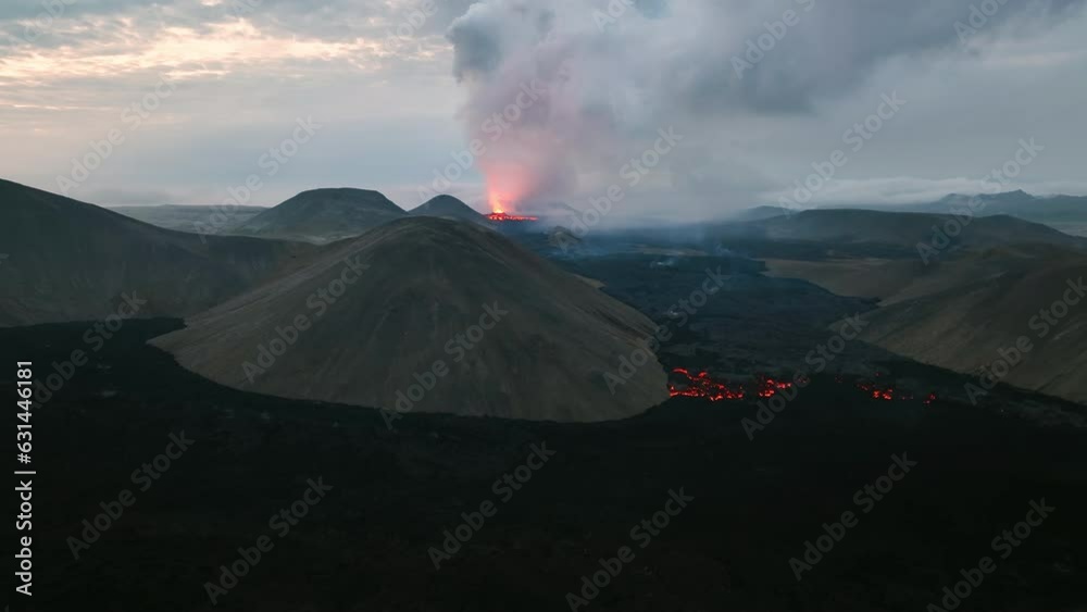 Drone footage of LitliHrútur Volcano Eruption. Iceland, Fagradalsfjall