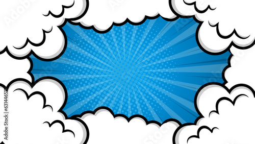 Pop art comic background with clouds. Cartoon Vector Illustration