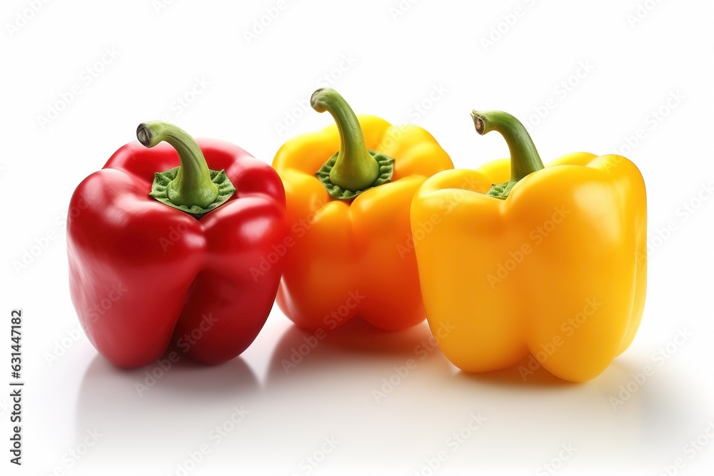 Bell peppers yellow and red on white background. Fresh vegetables. Healthy food concept Bell peppers yellow and red on white background. Fresh vegetables. Healthy food concept