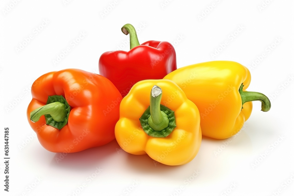 Bell peppers yellow and red on white background. Fresh vegetables. Healthy food concept Bell peppers yellow and red on white background. Fresh vegetables. Healthy food concept