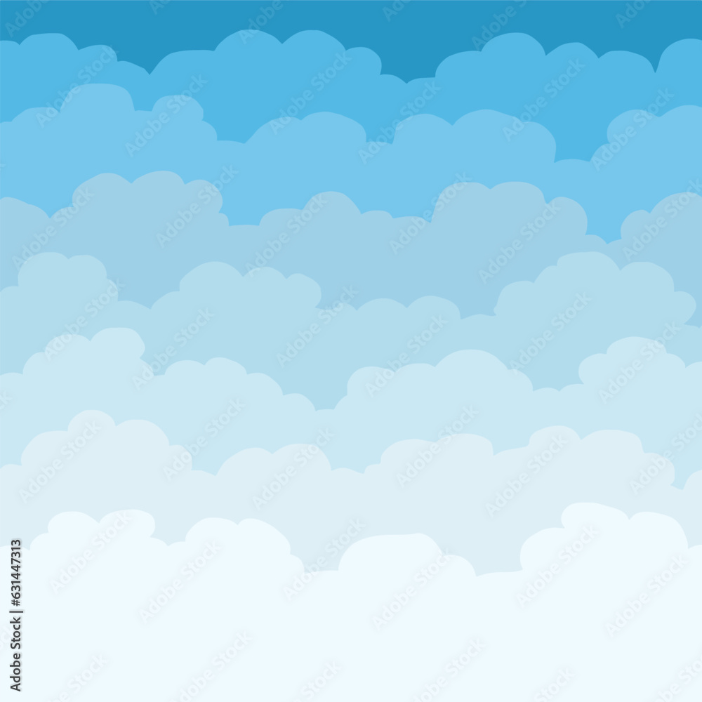 Blue Sky with Clouds. Cartoon Paper Background. Bright Illustration for Design. Stylish design with a flat poster, postcards, web banners. Isolated Object. Vector illustration