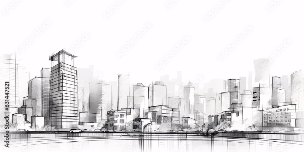 Cityscape Sketch, Sketch. Urban Architecture - Illustration on white background copy space Cityscape Sketch, Sketch. Urban Architecture - Illustration on white background copy space