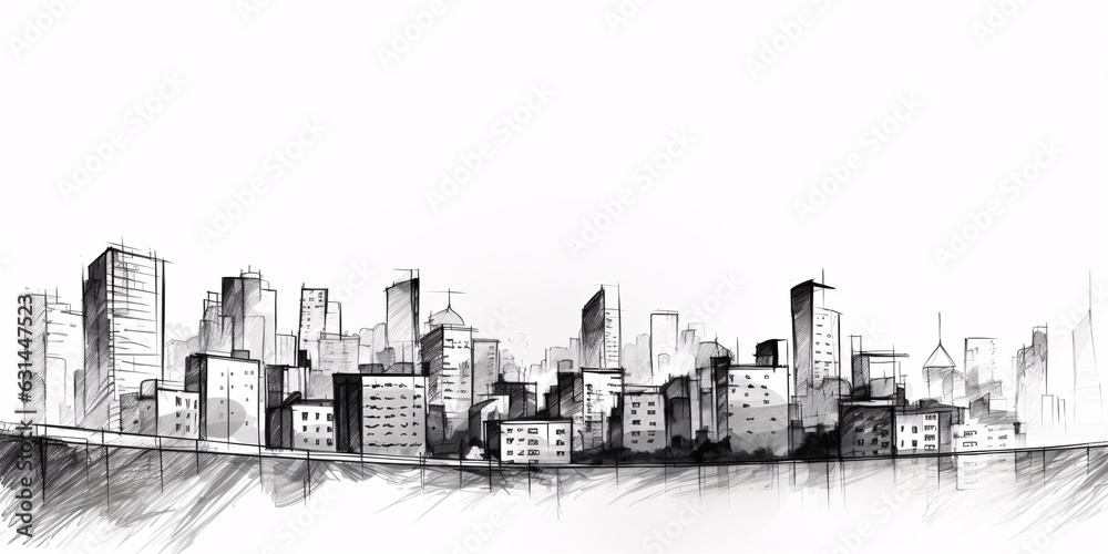 Cityscape Sketch, Sketch. Urban Architecture - Illustration on white background copy space