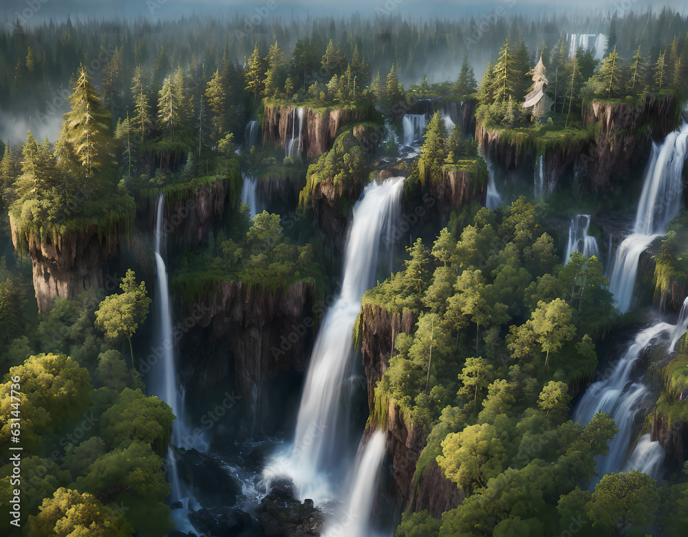 Waterfall in the forest Breathtaking illustrations of nature that convey the beauty of the natural world, Generative AI