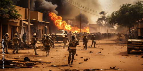 Foto Abstract military conflict in Africa. Civil war or coup concept.