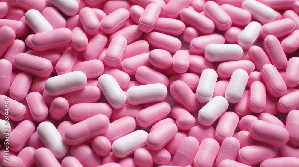 A lot of pink pills.Created with Generative AI technology.