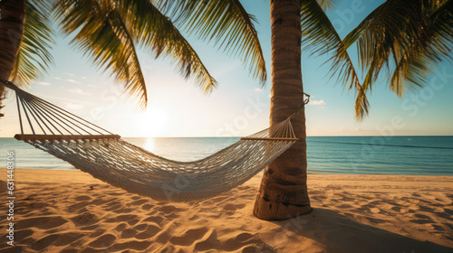 Hammock on the beach with beautiful coconut tree view in summer time  © sambath