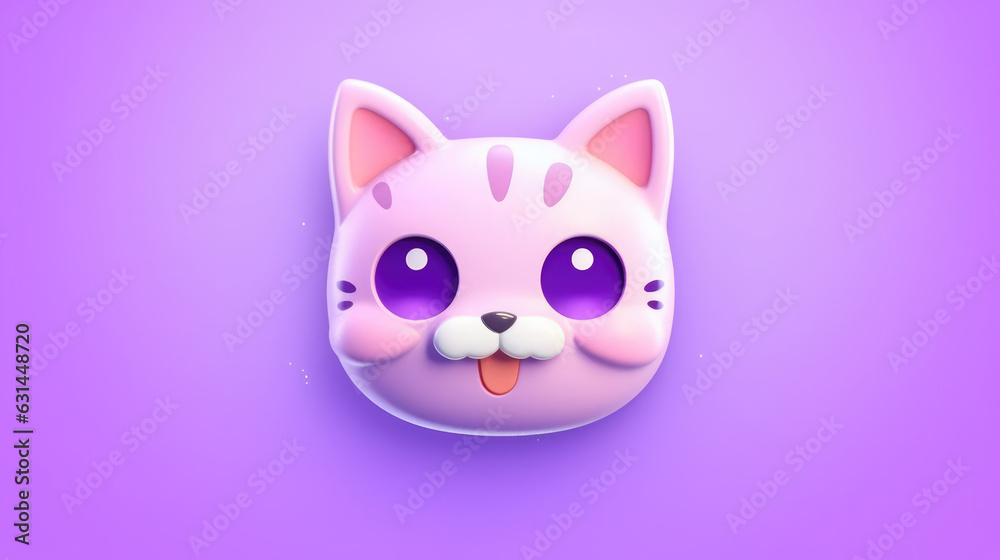 Kitty Head with smiling face in purple color and clear background Kitty Head with smiling face in purple color and clear background