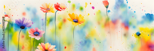 Watercolor drawing of flowers, bright background, ai generated