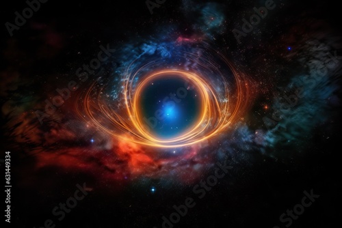 A space landscape with a black hole, a black hole that swallows everything in its path, generative AI. photo