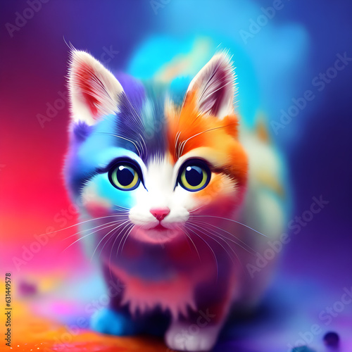 Multicolor drawing of a kitty, cute pet, ai generated