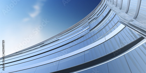 Low angle view of futuristic architecture  Skyscraper of office building with curve glass window  3D