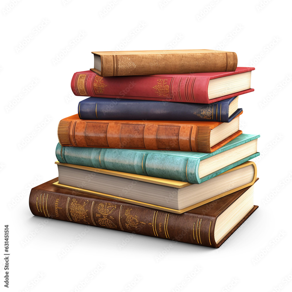 3D Cartoon-Style Illustration of a Multicolored Stack of Books. Isolated on a white background. Versatile and eye-catching element suitable for educational materials, book covers, website graphics, or 3D Cartoon-Style Illustration of a Multicolored Stack of Books. Isolated on a white background. Versatile and eye-catching element suitable for educational materials, book covers, website graphics, or