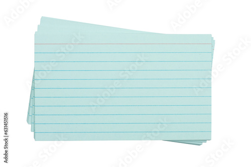 Retro blue paper index cards stack isolated on white