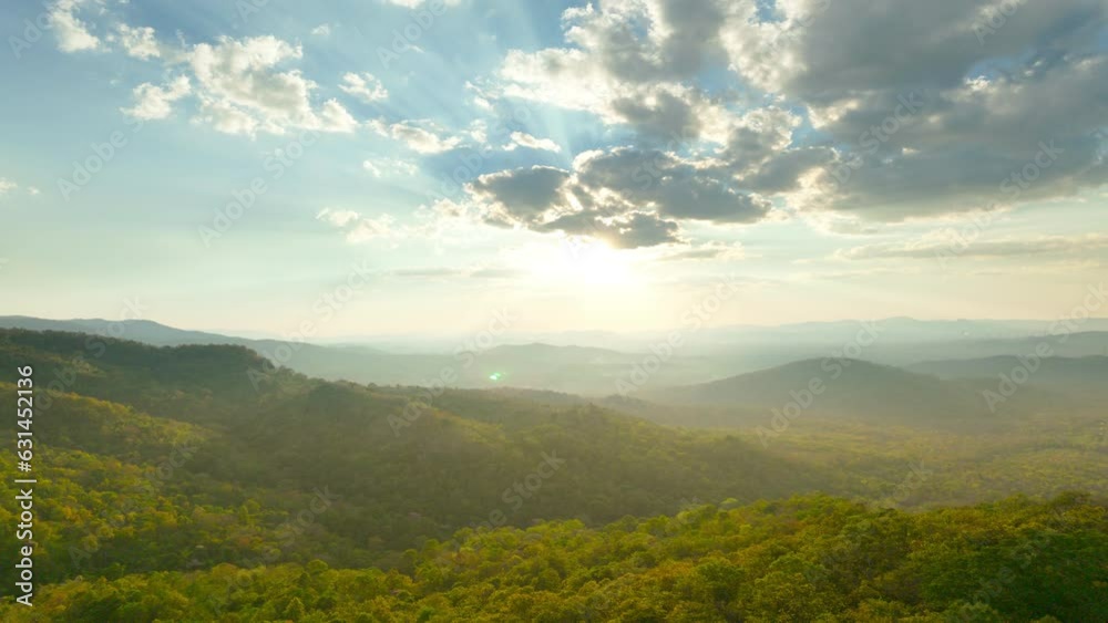Hyperlapse video, 4K motion, Aerial view Beautiful of morning scenery Golden light sunset on high mountains Pang Puai, Mae Moh, Lampang, Thailand Hyperlapse video, 4K motion, Aerial view Beautiful of morning scenery Golden light sunset on high mountains Pang Puai, Mae Moh, Lampang, Thailand