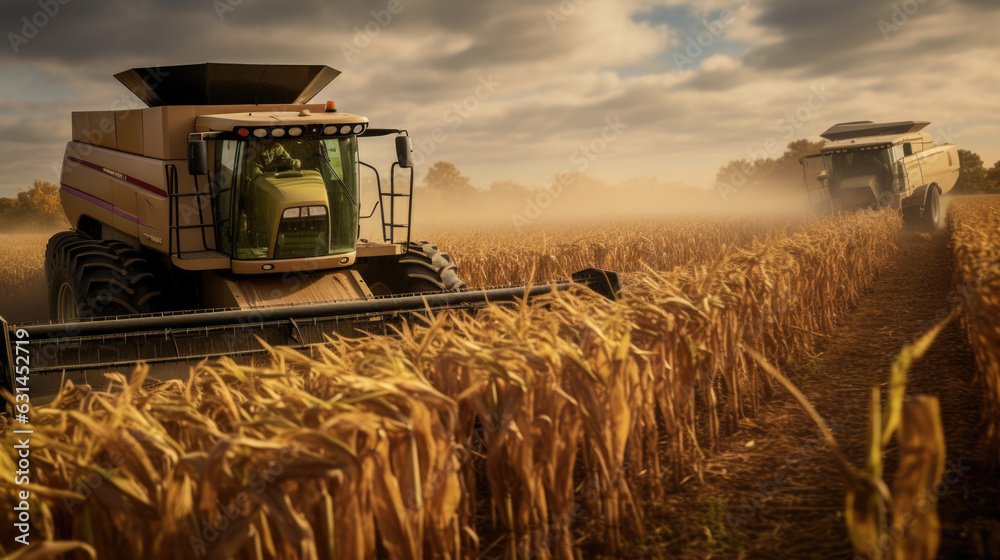 Fototapeta premium Combine harvester harvesting wheat from a farmer's fields.