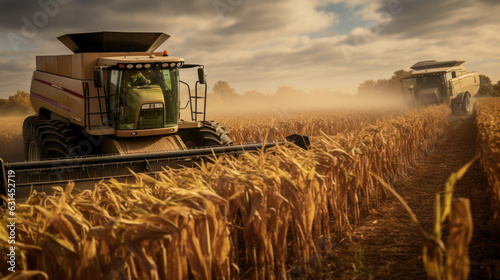 Combine harvester harvesting wheat from a farmer's fields.