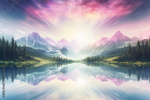 symmetric holographic mountains crystal lake reflection concept of clean environment