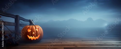 Halloween pumpkin in fog background