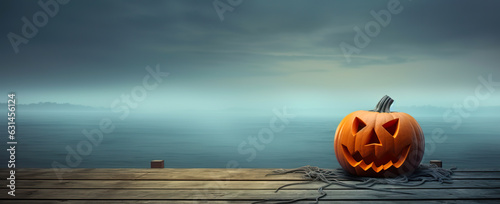 Halloween pumpkin in fog background