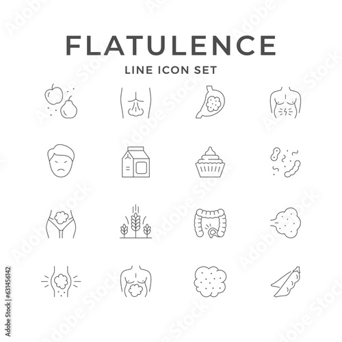 Set line icons of flatulence