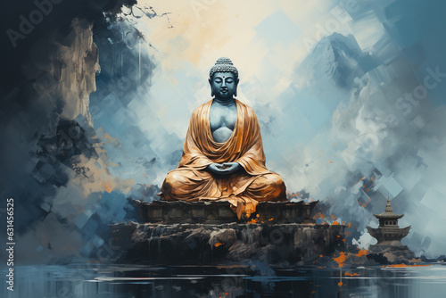 Portrait of a sitting Buddha watercolor painting