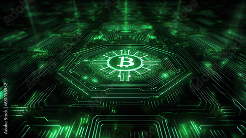 Wallpaper Mural cryptocurrency, digital money concept, cyberspace, neon matrix green, lines of code transforming into a Bitcoin symbol, dark background, cyberpunk style Torontodigital.ca