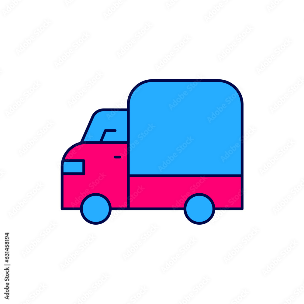Filled outline Delivery cargo truck vehicle icon isolated on white background. Vector