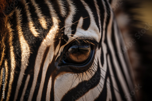 Witness the intricate beauty of a zebra eye up close, showcasing a stunning skin line pattern in mesmerizing macro detail. Ai generated