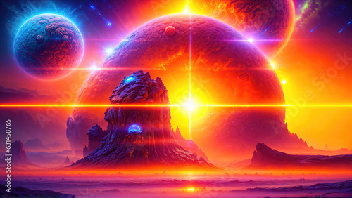 Alien planet landscape with...