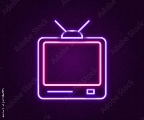 Glowing neon line Retro tv icon isolated on black background. Television sign. Colorful outline concept. Vector