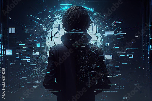 Man with digital transformation in his head. Chip in brain. transformation conceptual for next generation technology era.