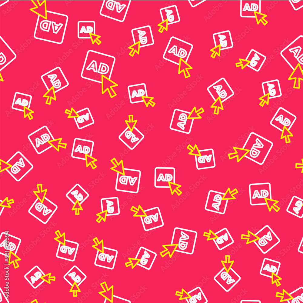 Line Advertising icon isolated seamless pattern on red background. Concept of marketing and promotion process. Responsive ads. Social media advertising. Vector Line Advertising icon isolated seamless pattern on red background. Concept of marketing and promotion process. Responsive ads. Social media advertising. Vector