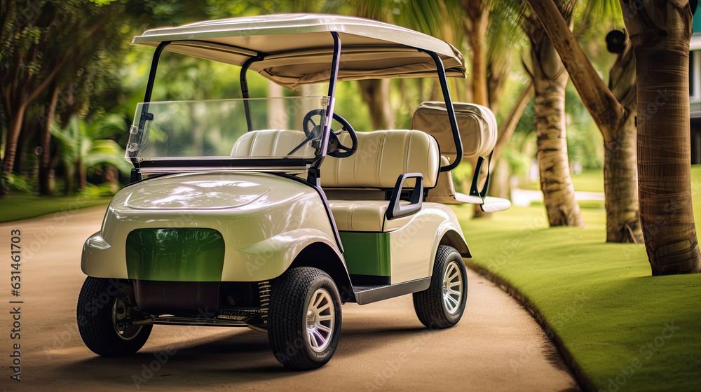 A Golf car, Golf car on the golf course. Generative Ai A Golf car, Golf car on the golf course. Generative Ai